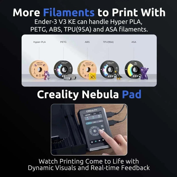 Creality Ender 3 V3 KE+Sunlu S2 Filadryer, Free to Get 6 Spools PETG F Features:

【Free for 6 Spools Sunlu PETG Filaments】This Combo Includes: Ender-3 V3 KE Printer*1, Sunlu S2 Filadryer*1, And free for 6 spools Sunlu PETG Filament.
【SCreality Ender 3 V3 KE+Sunlu S2 Filadryer, Free3D Printer