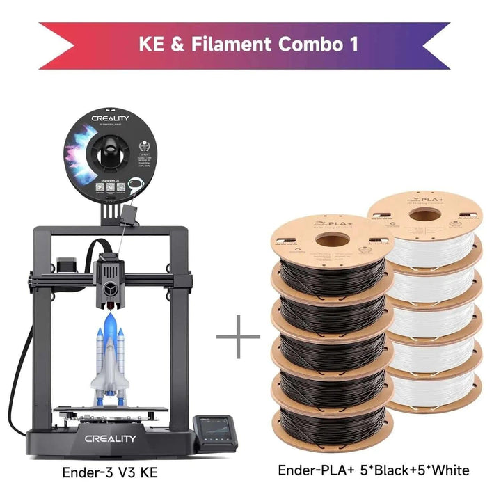 Creality Ender 3 V3 KE+10kg Ender-PLA+ Filament 1.75mm 1kg/Spool Features:

【Printer and Filament Combo】This Combo Includes: Ender-3 V3 KE Printer*1, 10*1kg PLA+ Filament(5*White, 5*Black).
【Ship From Amazon FBA Warehouse】Same shCreality Ender 3 V3 KE+10kg Ender-PLA+ Filament 13D Printer