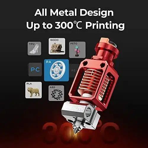 Creality Spider Hotend for Ender 3D PrintersFeatures: 
【All Metal Design, Up to 300 ℃ Printing】With scientific structure and material selection, the Spider 3.0 Pro All Metal Hotend Upgrade Kit can reach 300℃ tCreality Spider HotendBISS